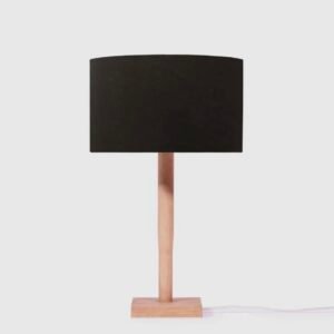 Lampe à poser en coton et bois écoresponsable – design minimaliste et fabrication artisanale.