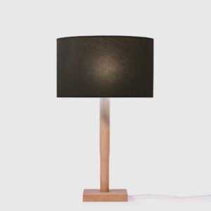 Lampe à poser en coton et bois écoresponsable – design minimaliste et fabrication artisanale.