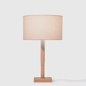 Lampe à poser en coton et bois écoresponsable – design minimaliste et fabrication artisanale.