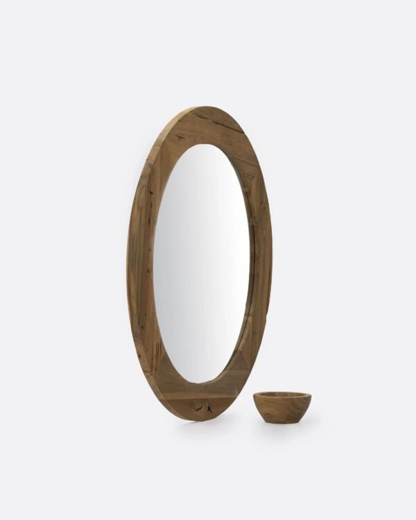 Miroir rond EROSI 130 cm en teck recyclé, design artisanal et écoresponsable